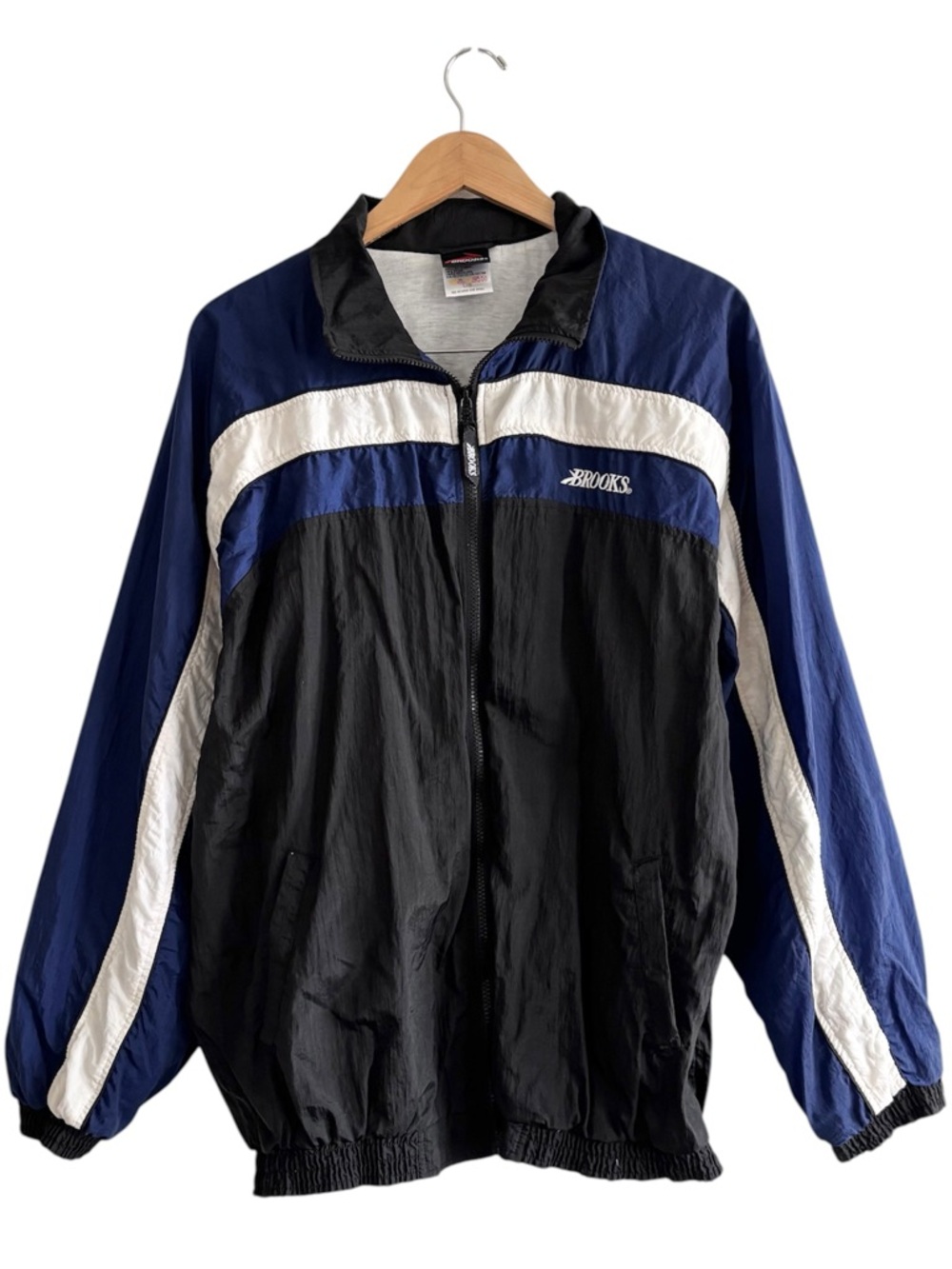 Vintage Y2K Brooks Colourblock Striped Black Running Windbreaker Jacket